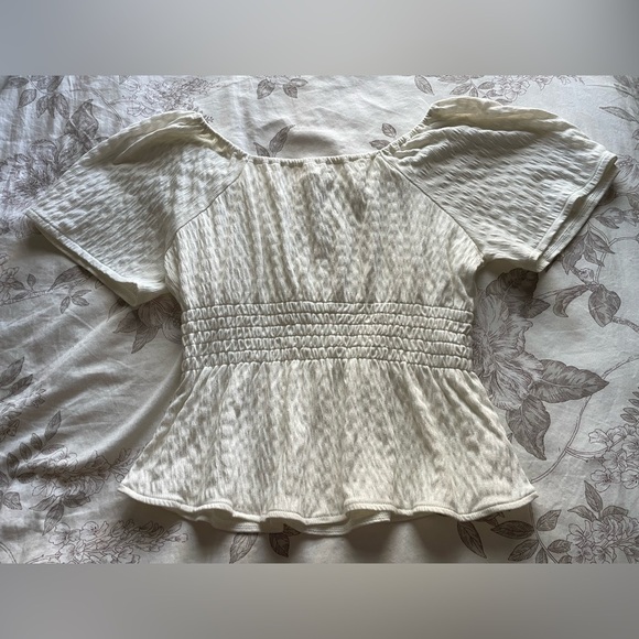 Madewell Gauzy Smocked Square Neck Crinkle Top Medium White Beach Summer Classic - Picture 2 of 5